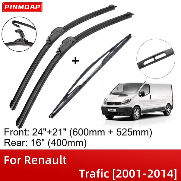 Car Wiper Blades For Renault Trafic 2001-2014 24" 21" 16" Front Rear Wiper Blades Brushes Cutter Accessories 2001 2002 2003 2004 2005 2006 2007 2008