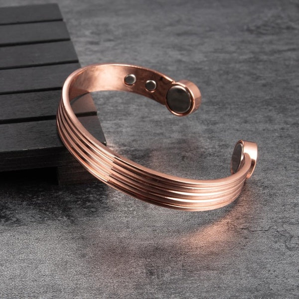 Pure Copper Bracelets for Men Women Adjustable Cuff Stripe Magnetic Bangles Health High Magnet Solid Copper Jewelry