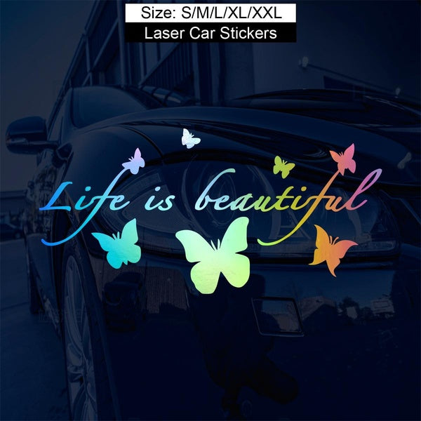 1PC Car Stickers Life Is Beautiful Butterflies Car Door and Window Decoration Car Accessories Vinyl Decal