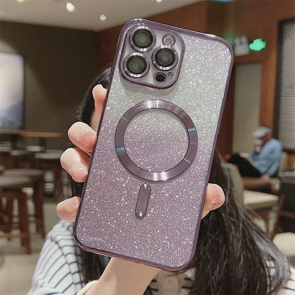 Plating Magnetic Gradient Glitter Phone Case For iPhone 16 15 14 13 12 11 Pro Max Plus Soft TPU Back Cover