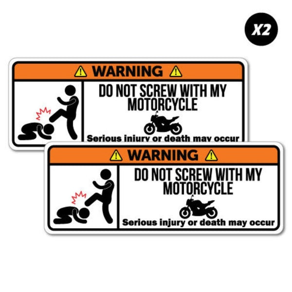2x Warning Motorcycle Motorbike Sticker Funny Car Stickers Novelty Decals