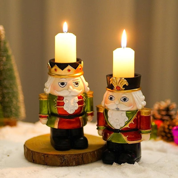 2022 Christmas Decoration, Resin Nutcracker Candle Holder, Collectible Ornament for Table Desktop Fireplace Home Xmas Thanksgiving Decor