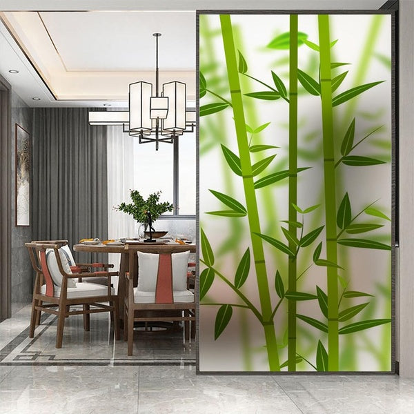 No Glue Privacy Window Film Plant Bamboo 106Y Static ClingWindow Treatments Window Coverings Glass Sticker for Home 60 Sizes
