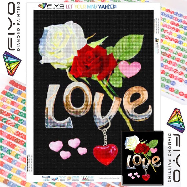 Rose and Love FIYO DIY 5D Diamond Painting Full Drill with Number Kits Home and Kitchen Fashion Mosaic Diamond Painting Canvas Wall Decoration Gift C