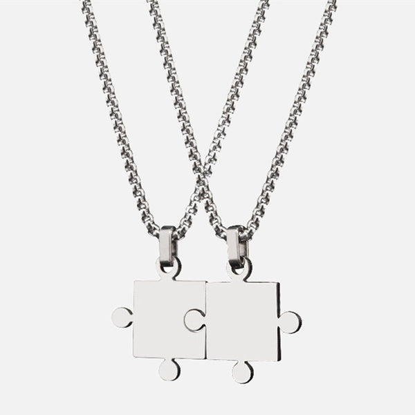 Simple Style Titanium Steel Silver Jigsaw Puzzle Pendants DIY Necklace For Men Women Personalized Lovers Necklaces Couple Jewelry Valentines Gift