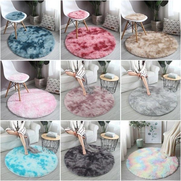 Round Shaggy Area Rug Tie-Dye Carpet Fluffy Floor Mat Non Slip Rug Washable Home