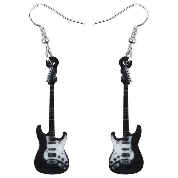 Acrylic Anime Black Guitar Earrings Drop Dangle Decoration Jewelry for Women Girls Teens Kids Charms Party Gift Accessory