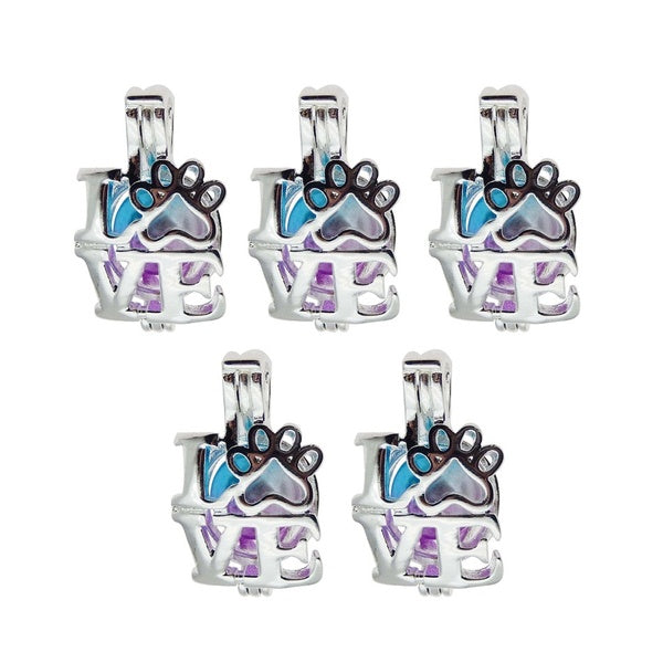 10pcs Bright Silver Dog Paw Pattern Love Shape Letters Locket Pearl Cage Pendant Women Aromatherapy Essential Oil Diffuser Jewelry