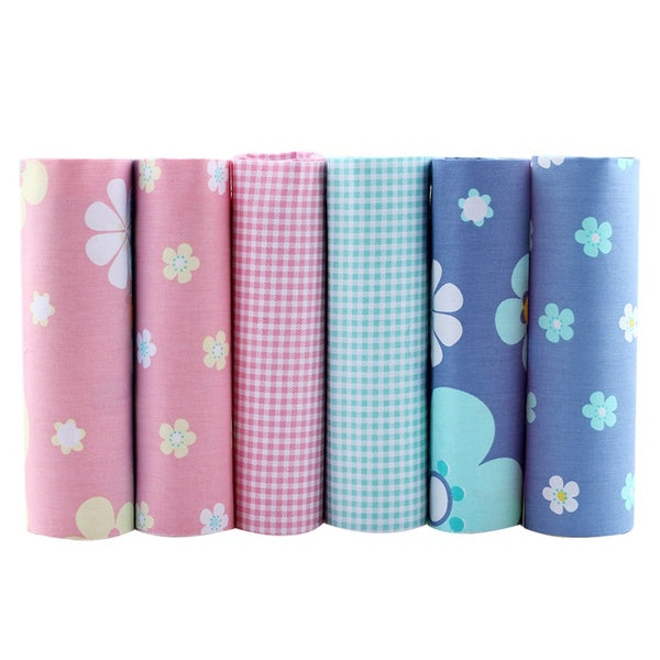 6 Pcs-lot Cartoon Small Flower Plaid Printed Cotton 100% Cotton Twill Fabric DIY Handmade Quilting Patchwork Fat Quarters Bundls of Sewing Scrapbooki