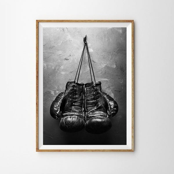 Boxing Gloves Vintage Photo Poster Man Cave Wall Art Canvas Painting Black and White Picture Sport Prints Boys Room Wall Decor