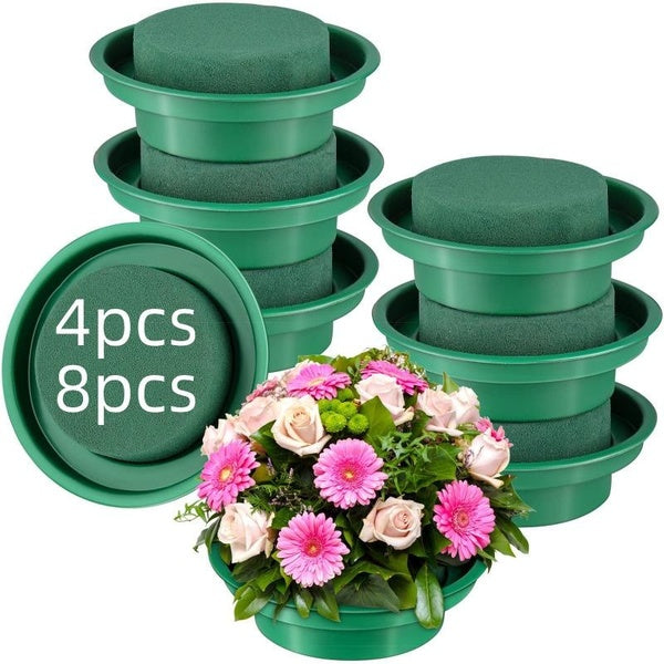 4pcs-8pcs Floral Foam Blocks with Bowls, DIY Flower Arrangement Kit, Green Round Wet Florist Foam Block, Green Foam Bricks for Fresh Artificial Plant