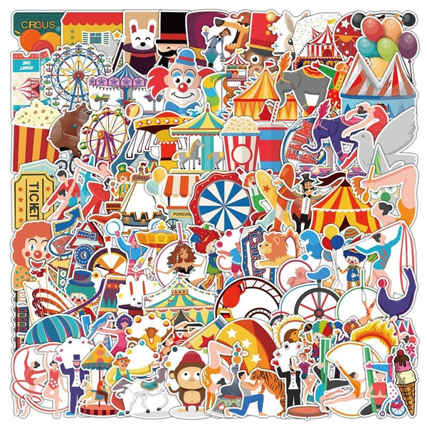 10-50-102Pcs Circus Stickers Arena Circus Clown Animal Graffiti Stickers for DIY Luggage Laptop Skateboard Motorcycle Bicycle Stickers