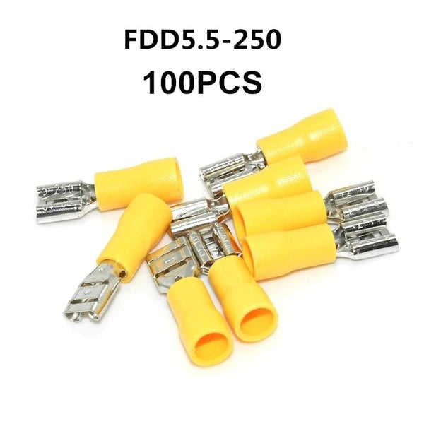 100PCS FDD5.5-250 Female Insulated Electrical Crimp Terminal for 4-6mm2 wire Connectors Cable Wire Connector Terminal AWG 12-10