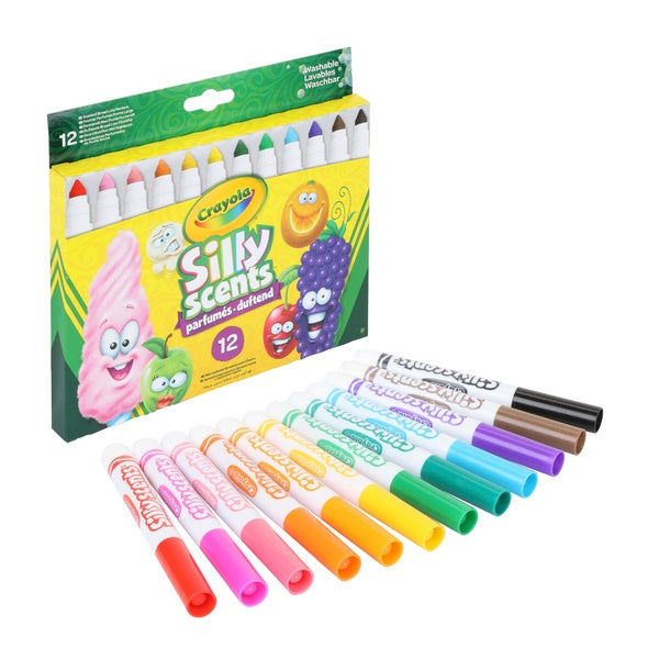 CRAYOLA Silly Scents Broadline Washable Markers - Assorted Colours (Pack of 12) Unique Sweet Scents & Colours! Ideal for Kids Aged 3+