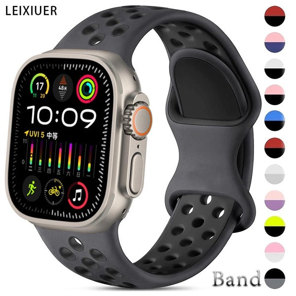 LEIXIUER Silicone Sport Band for Smart Watch Ultra 2-Ultra 49mm 9 8 7 41mm 45mm 44mm 40mm 38mm 42mm for Smartwatch Series SE 6 3 4 5 2 1 Butterfly Bu