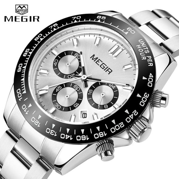 MEGIR Top marque de luxe chronographe montre hommes mode décontracté en acier inoxydable Quartz étanche Date horloge affaires montre-bracelet