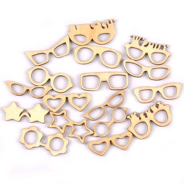 17Pcs Glasses Pattern Natural Wood DIY Crafts Scrapbooking Wooden Decoration Handmade Ornaments Home Decor Kids Gifts MT2602