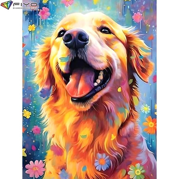 FIYO DIY 5D Dog Diamond Painting Kit for Adults, Full Drill Diamond Painting, Diamond Art Canvas Crafts Cross Stitch Crystal Embroidery Home Wall Dec