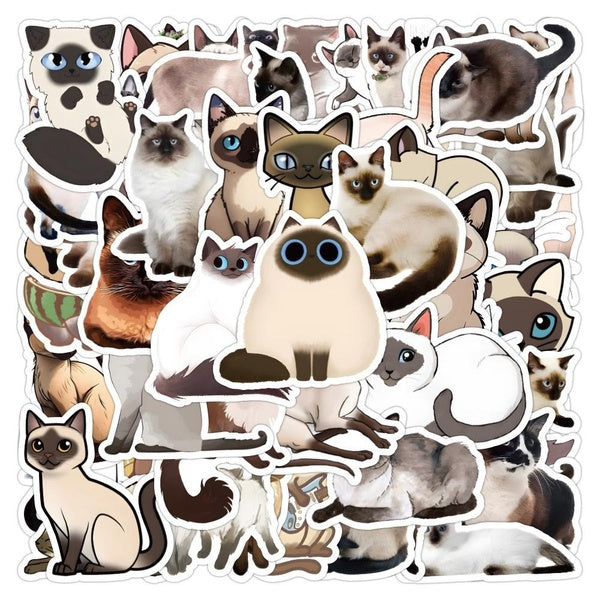 10-50Pcs Siamese Cat Stickers Cute Kitty Pet Cat Graffiti Stickers for DIY Luggage Laptop Skateboard Motorcycle Bicycle Stickers