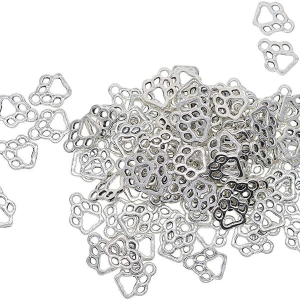 100 Pieces Tibetan Silver Hollow Pet Cat Paw Footprint Shape Charms Dangle Pendants Findings Jewelry Making Accessories