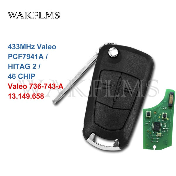 2 button Car Remote Key 433MHz Valeo for Opel-Vauxhall Astra H Zafira B 2004 -2013 with PCF7941A HITAG 2 46 Chip Valeo 736-743-A