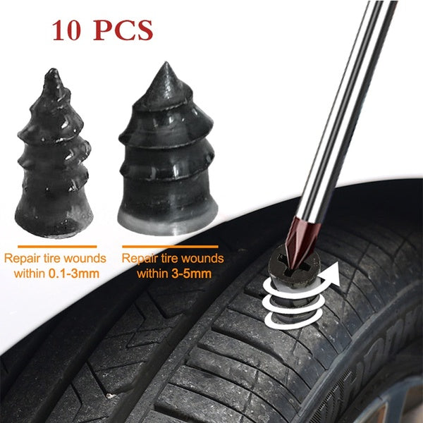 There are 10 tubeless rubber nails for tire repair, which are used for puncture repair of automobile, truck, motorcycle and scooter