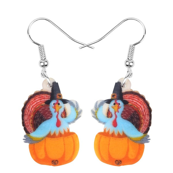 Acrylic Thanksgiving Anime Turkey Chicken Pumpkin Earrings Drop Dangle Festival Decoration Jewelry For Women Girls Teen Kid PartyCharm Gift Accessory