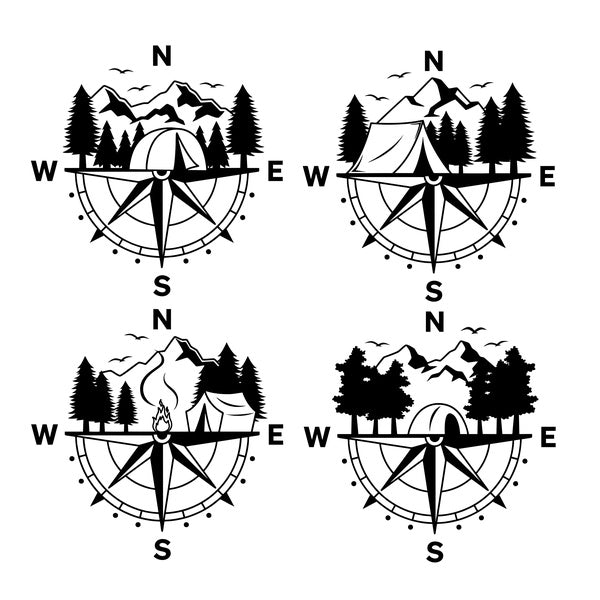 4pcs, HALF COMPASS DECAL Camping Sticker, Camper Van & Mountains Decal, Adventurer Van DubLife Extra Vinyl Decal Car Window Sticker