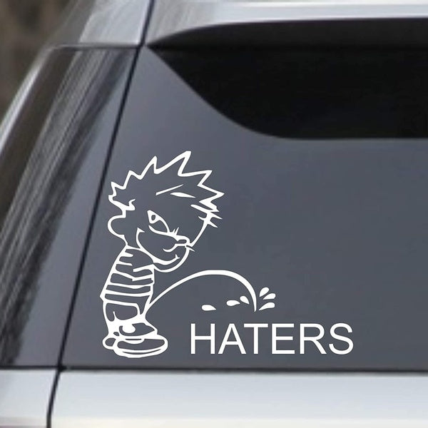 2PCS Calvin Peeing Piss Pissing On Haters Window Sticker Decal