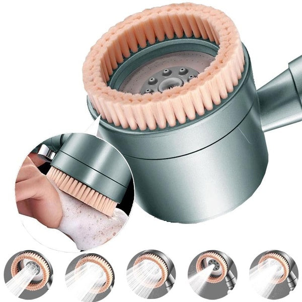 2 In 1 High Pressure Shower Head With Cleaning Brush 5 Mode Spray Shower Head Skin Massager & Shampoo Brush Shower Nozzle Bathroom Accessories (Only