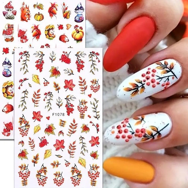 1PCS New Autumn Flowers Nail Decals Animal Nail Stickers Flower Butterfly Nail Decoration Suitable For Women Stickers For Nails