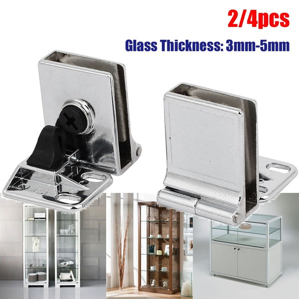 2-4pcs Showcase Display Cabinet Box Metal Wall Mounted Glass Holders Door Hinges Clamps Clips