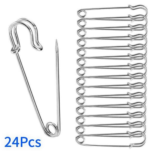 Grandes épingles de'sûreté en acier inoxydable, 24 pièces, 50-70mm, aiguilles de plafond en métal robuste, pour bijoux artisanaux, bricolage