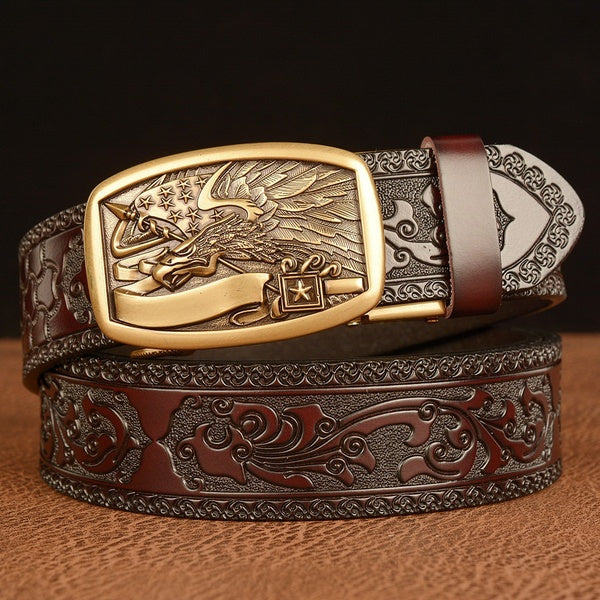Fashion Genuine Leather Men Jeans Belt Automatic Buckle Belt US Hawk American Style Cowboy Waistband Rachet Dress belt