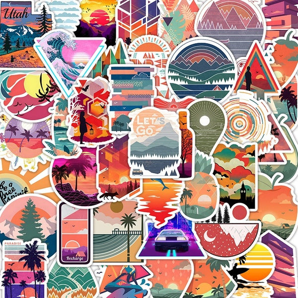 10-60pcs Beautiful Landscape stickers Outdoor Adventure Hiking Camping Stickers Aesthetic graffiti Stickers for DIY Luggage Laptop Skateboard Motorcy