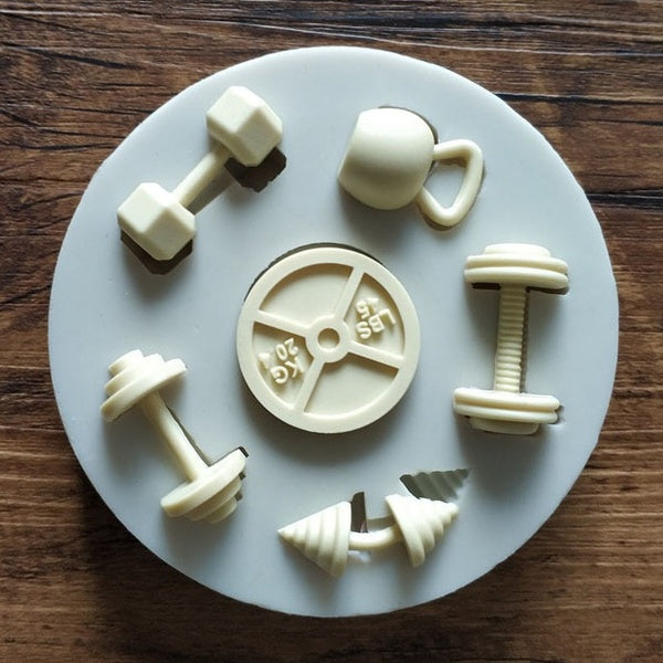 KUXSEE Sports Fitness Entraînement Exercice Haltère Moule En Silicone DIY Fondant Outils De Décoration De Gâteau Bonbons Chocolat Gumpaste Moule Cuis