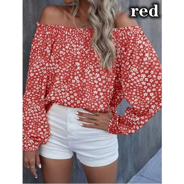 Women's Fashion Autumn Winter Casual Floral Printed Blouses Long Sleeve T-shirts Ladies Plus Size Loose Off Shoulder Shirts