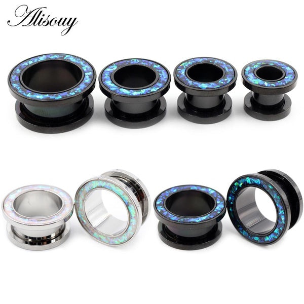 Alisouy 2 pièces 8-25mm acier inoxydable poulie creuse opale oreille Tunnels bouchons chair extenseur civière jauges corps Piercing bijoux