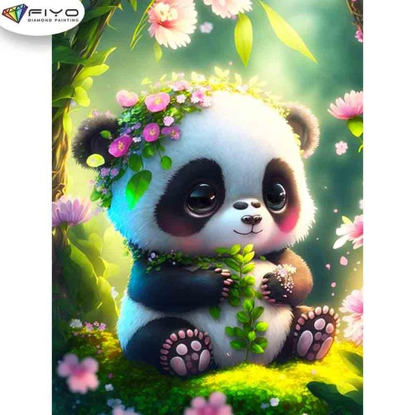 FIYO Lovely Panda Diamond Painting Kits For Adults DIY 5D Diamond Mosaic Diamond Painting Home and Kitchen Fashion Canvas Pictures Wall Decoration Gi