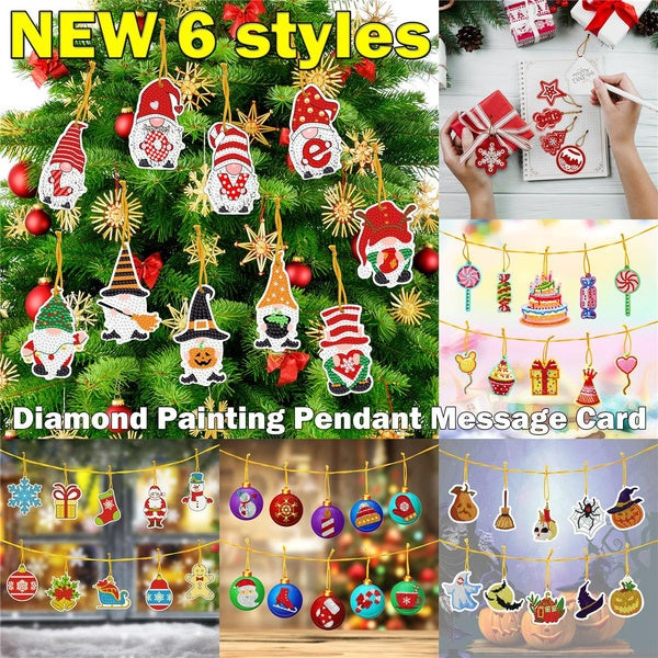 New DIY Diamond Painting Pendant Paper Card Hangers Atmosphere Decorative Card Set Christmas Tree Pendant Handmade Sticker Diamond Painting Card Set