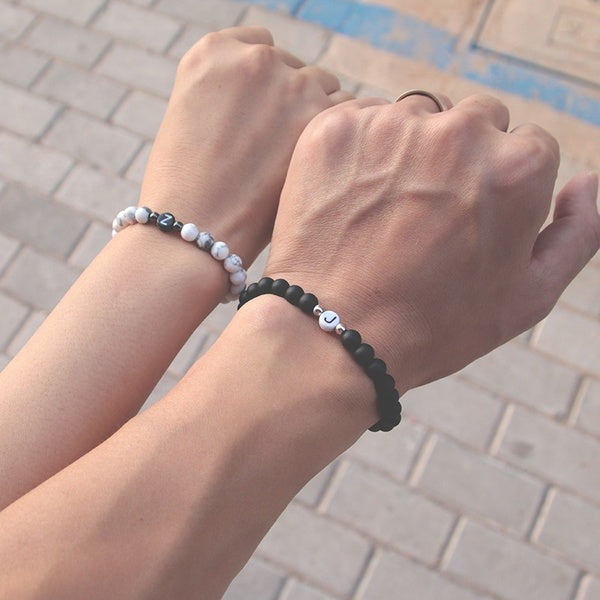 Fashion Handmade Letter Couple Bracelet Charms Stone Beads Lovers Name Distance Braclet For Men Women Love Armband Jewelry