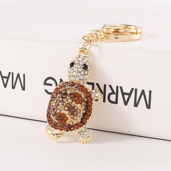 Creative cute rhinestone keychain marine series small turtle car women bag accessories key chain animal metal pendant Matron Inn