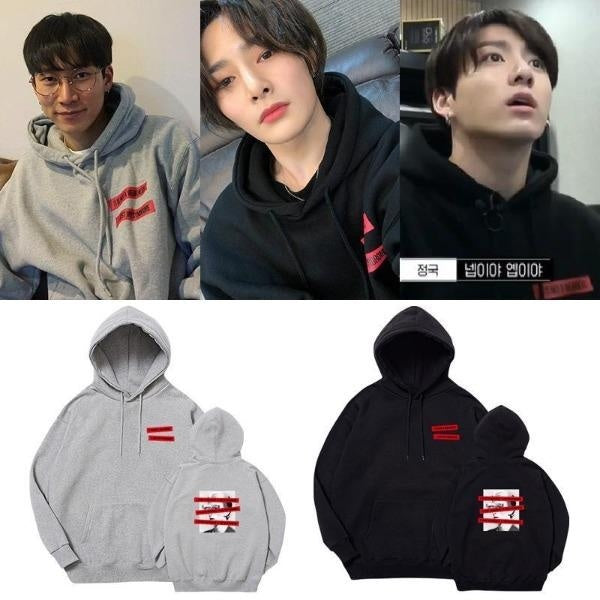 KPOP 防弾少年団 Jungkook STRAYKIDS I. N BTOB the Same Printed Clothing Sweater Plus Fleece Cotton Thin Thick Hoodie