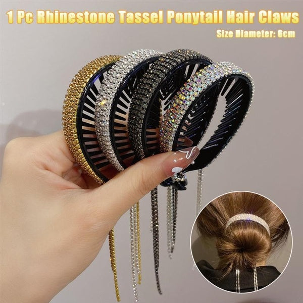 1 Pc Women Fashion Elegant Rhinestone Tassel Ponytail Hair Claws Lady Sweet Meatball Hair Clips Headband Hair Accessories Matron Inn
