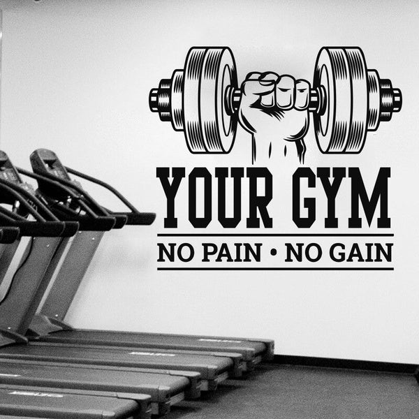 Custom Name Gym Bodybuilding No Pain No Gain Wall Sticker Workout Fitness Crossfit Inspirational Quote Wall Decal Decor Vinyl