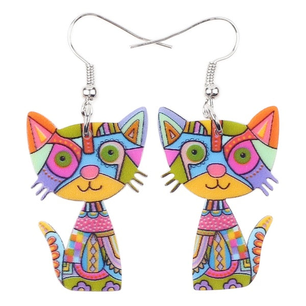 Acrylique Cartoon Barbe Chat Boucles D'oreilles Drop Dangle Bijoux Pendentifs Animaux Décoration Ornements Pour Femmes Dames Ados Filles Charme Cadea