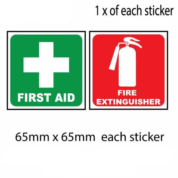 65mm FIRST AID FIRE EXTINGUISHER DECAL STICKER SET WARNING DECALS