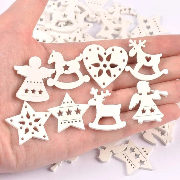 50pcs 26-30mm Wood Crafts white angels-stars-wood horse DIY Scrapbooking For Wooden Ornament Home Decoration Sewing Accessories