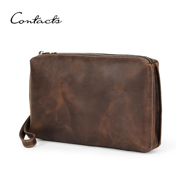 CONTACT'S en cuir véritable hommes pochette longue fermeture éclair décontracté RFID portefeuille porte-monnaie porte-carte argent poche Clip télépho
