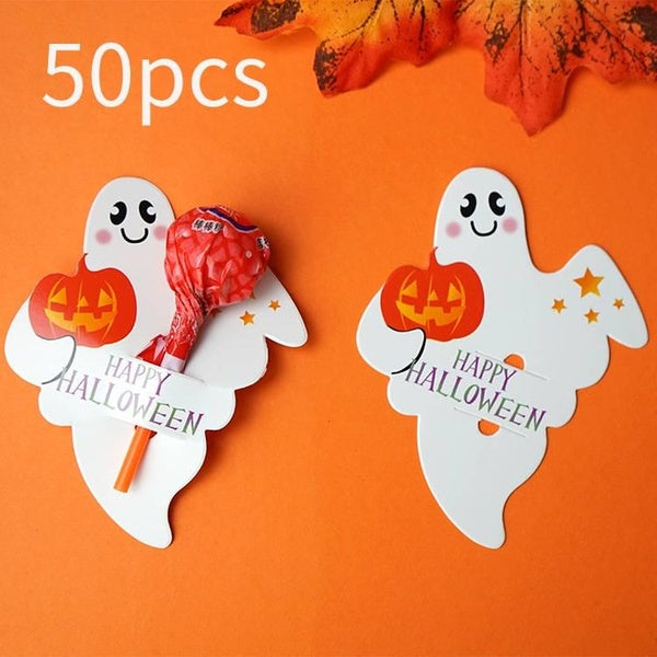 50PCS Halloween Candy Package Card Ghost Pumpkin Lollipop Holder Biscuits Decoration Kids Gift Home DIY Supplies